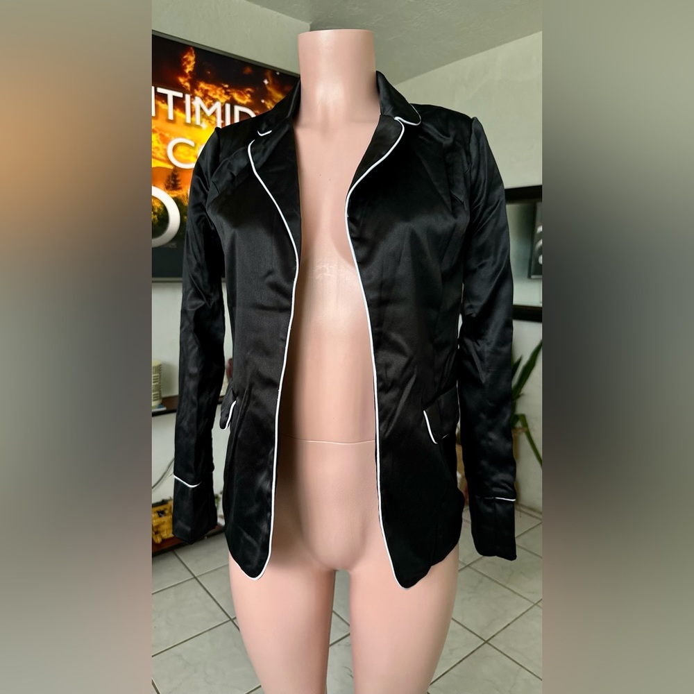 Love Tree Black Blazer with White Trim